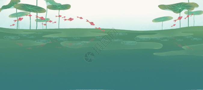 惊蛰雨水惊蛰荷叶游鱼意境中国风插画gif动图高清图片