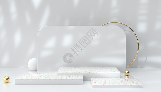 大理石盒子纯净白色光影电商展台设计图片