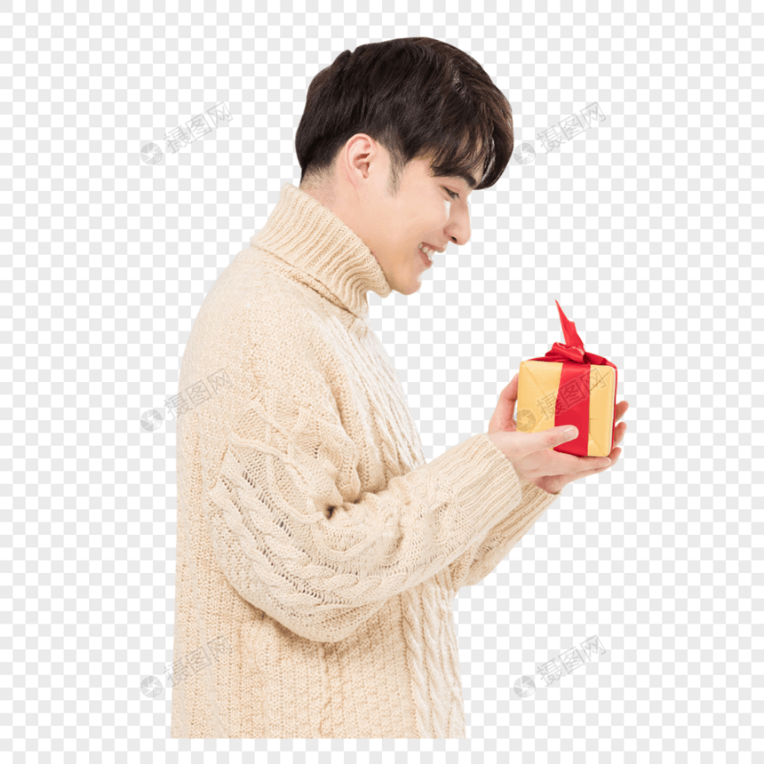 韩系青年男性手拿礼物盒图片