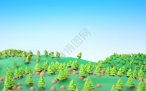树林草坪3D绿树春天场景设计图片