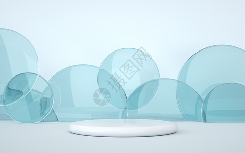 白色亚克力冰蓝玻璃几何展台设计图片