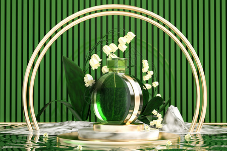 绿金香水展示台背景图片