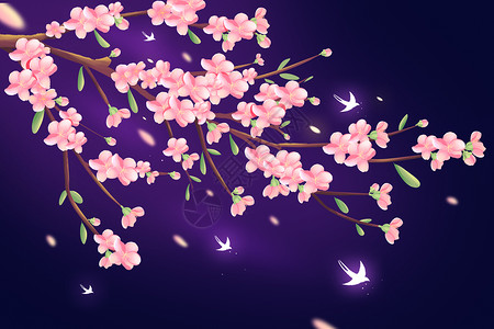 春天唯美治愈粉色樱花插画背景图片