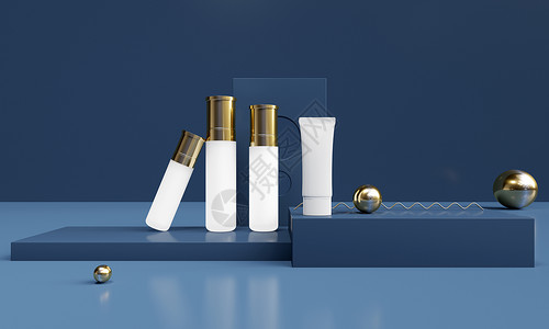 美妆品牌宣传视频模板蓝金美妆展台设计图片