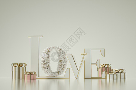 白色情人节心形盒子白金LOVE玫瑰背景设计图片