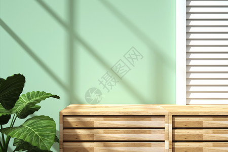 绿色木质收纳箱木质柜子光影背景设计图片