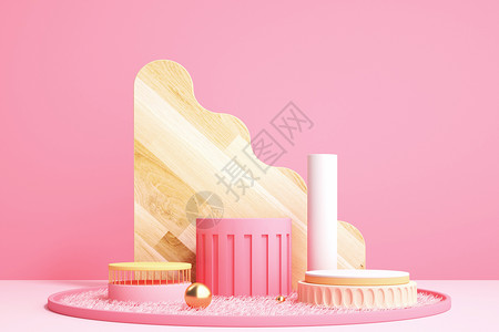 木质拼接粉色展台背景图片
