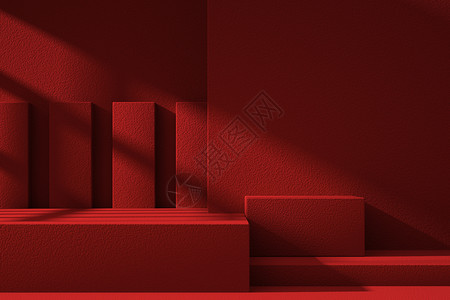 红色栏杆红色极简光影展示台设计图片