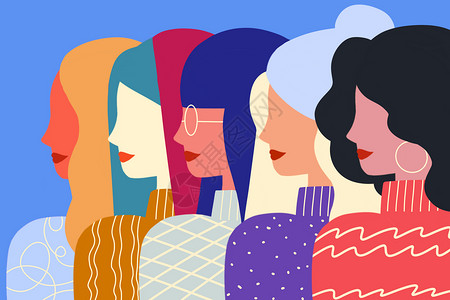 侧面女性时尚女性设计感头像侧面集合扁平插画插画
