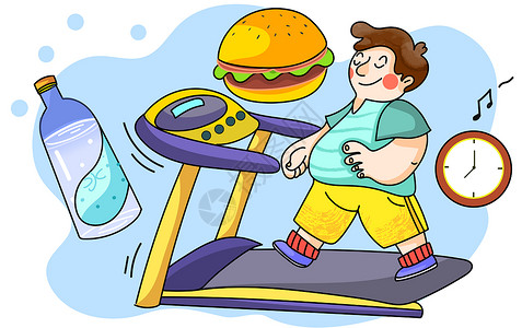 肥胖男孩矢量插画之健身减肥插画