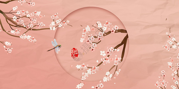 中式镂空中式纸质桃花背景设计图片