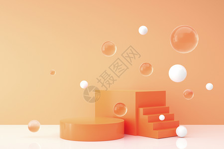 立体漂浮几何图橙黄简约展示台设计图片