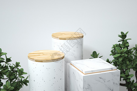 木板质感简约绿植大理石展台设计图片