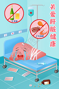 医疗宣传海报卡通风格全国爱肝日插画插画