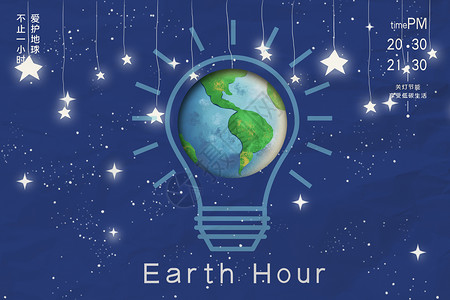 earthhour手绘风地球一小时宣传背景设计图片