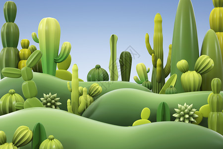 多肉卡通春季绿色仙人掌背景设计图片