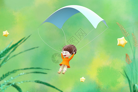 绿色景创意口罩降落伞3D防疫宣传创景设计图片
