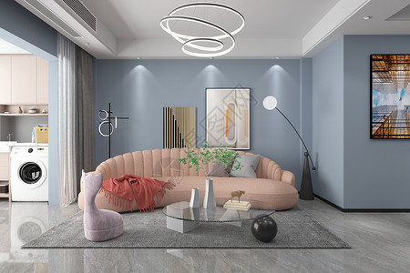豪华贵宾椅现代蓝色时尚客厅场景设计图片