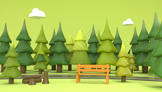 3D春天树林场景背景图片