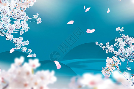 十里河滩复古蓝色樱花背景设计图片
