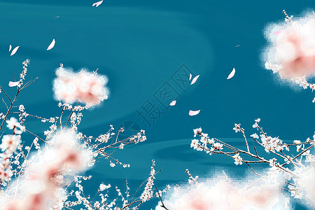 孔雀蓝复古色樱花背景背景图片