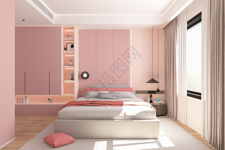 粉色的墙北欧小清新卧室设计图片
