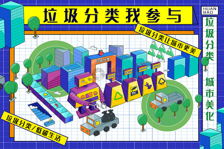 2.5d立体几何风垃圾分类背景图片