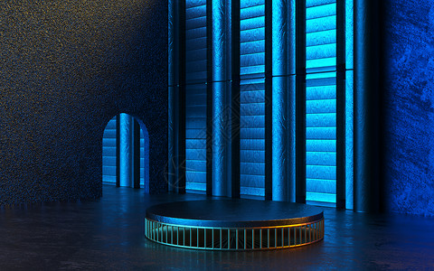 蓝色科技空间展台背景背景图片