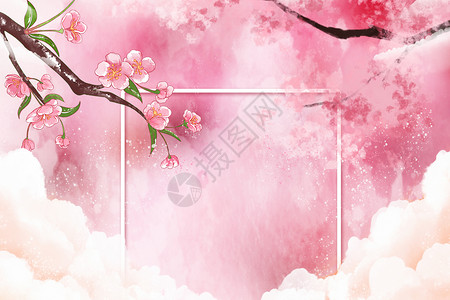 水彩樱花樱花边框背景设计图片
