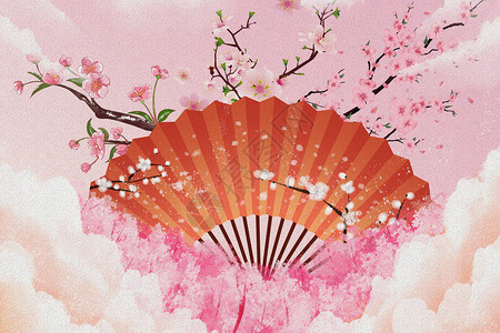 风铃花折扇中国风花朵背景设计图片
