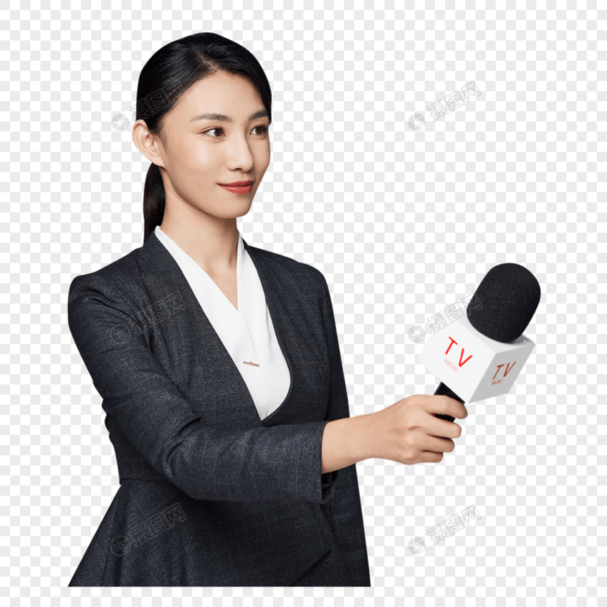 手拿话筒采访的青年女性新闻记者图片