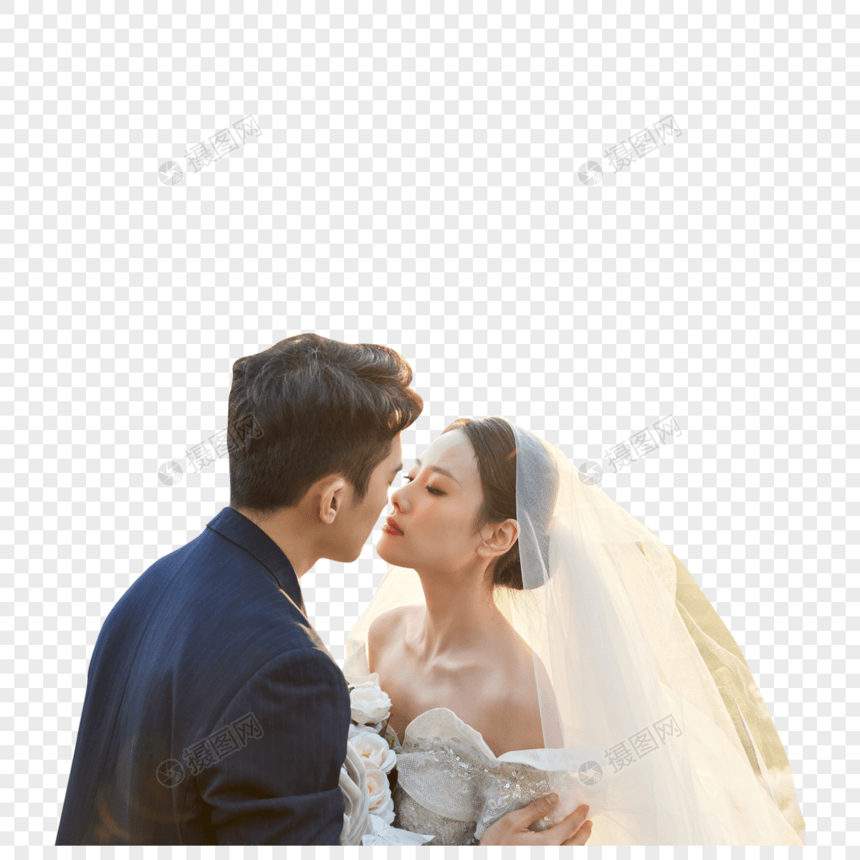 举行婚礼的新郎新娘甜蜜接吻图片