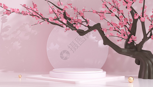 花开满枝粉色展台背景图片