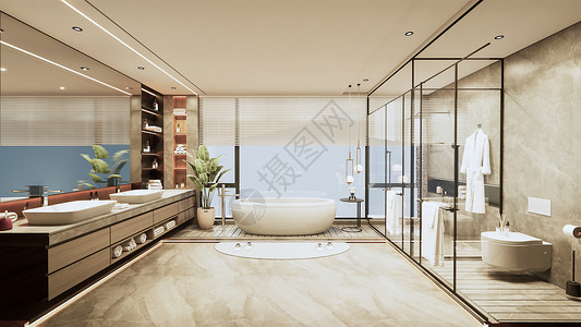 室内奢华豪华海景房卫浴场景设计图片