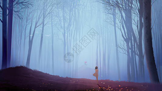 自由跳舞女孩神秘的森林插图插画