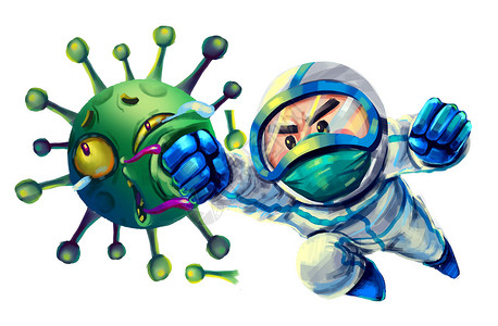 疫情战斗与病毒搏斗的大白插画