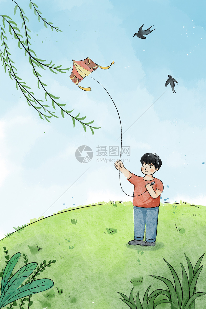 节日节气里户外放风筝的男孩图片
