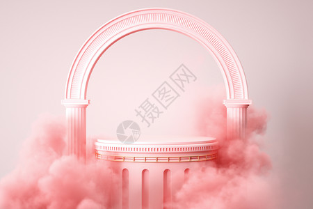 网红美妆粉色云朵烟雾展台设计图片