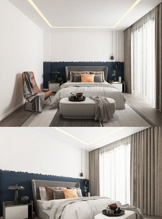 单体设计北欧家居卧室效果图设计模板