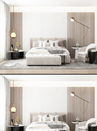 家居卧室模型北欧家居卧室效果图设计模板