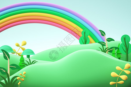 春季绿植彩虹场景背景图片