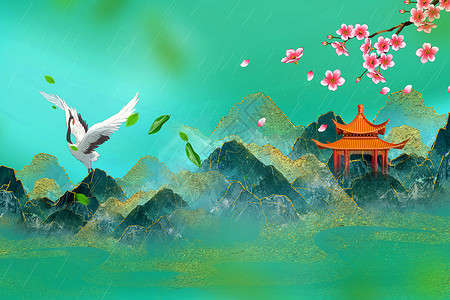 传统庭院国潮风节气背景设计图片