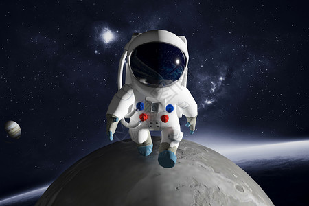 登月插画太空宇航员设计图片
