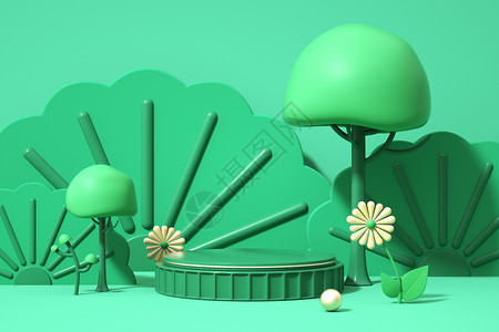 蚂蚁插画绿色春天植物展台设计图片