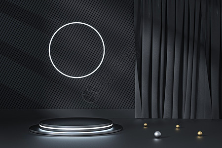 黑色光盘素材黑色质感几何展台设计图片