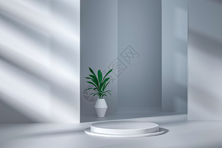 植物投影白色极简展台建模设计图片