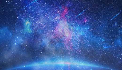 壮观太空堡垒蓝色绚烂星空背景设计图片