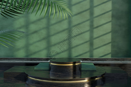 桃金娘科植物绿色光影质感展台设计图片