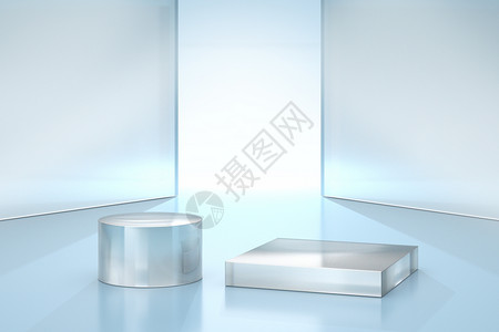 C4D透明简约玻璃透明展台设计图片