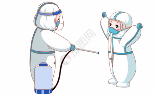 护士给患者打针医护人员给防护服消毒GIF高清图片